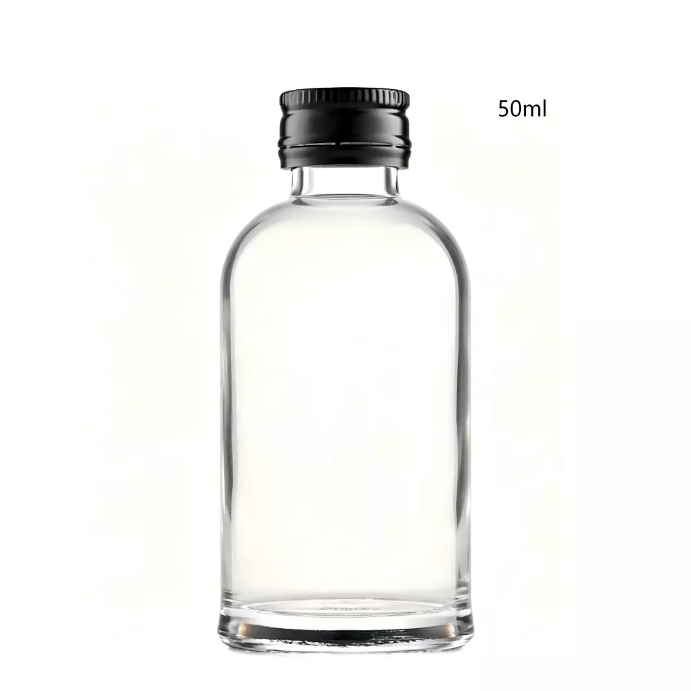 50 ml sklenená okrúhla fľaša na írsku whisky so skrutkovacím uzáverom